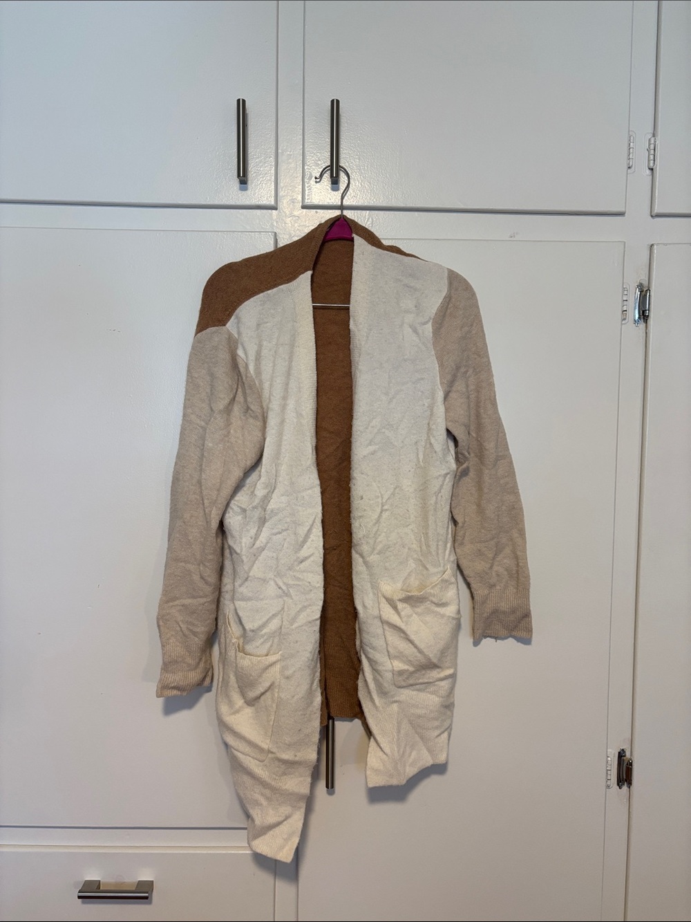 Madewell Two-Tone Cream and Brown Open Cardigan